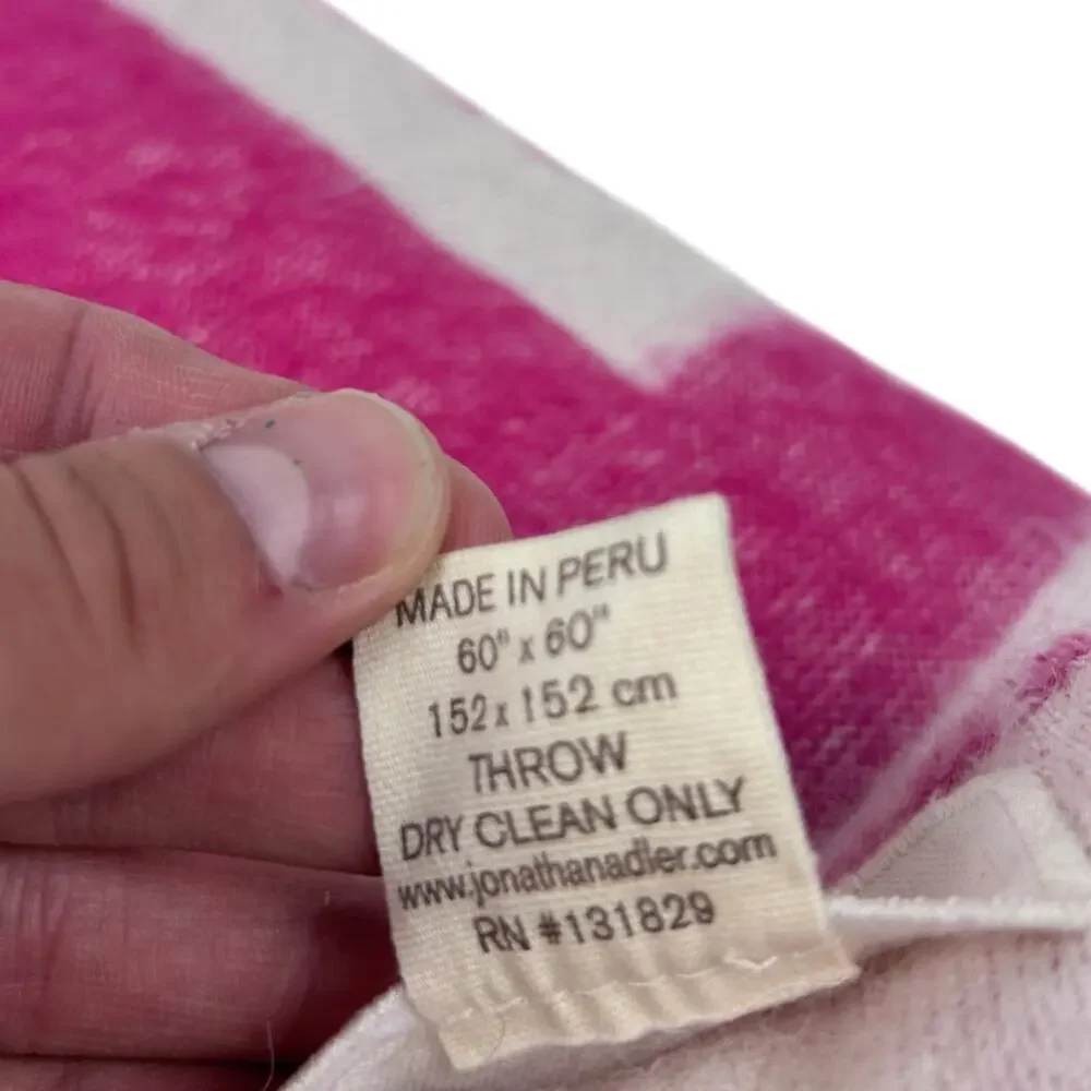 Jonathan Adler Barbie Pink Patterned Nixon Tassel Trim Alpaca Woven Soft Blanket